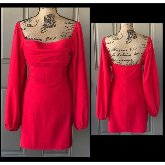 Princess Polly LILLIE Long Sleeve Mini Dress Red Size 10 - Picture 6 of 6
